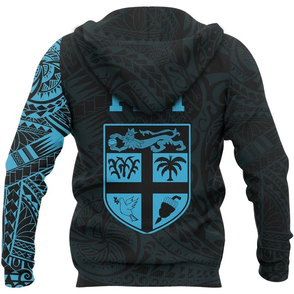 Fiji Hoodie - Fiji Flag Polynesian Tattoo Style Blue