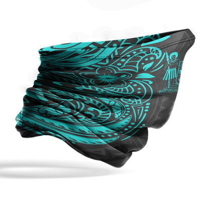 Fiji Neck Gaiter - Floral Tattoo Neon Blue