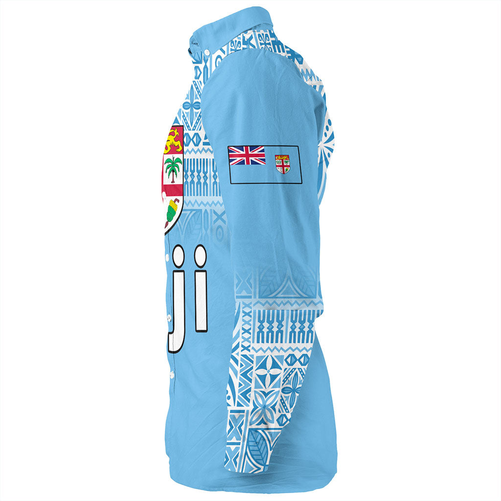 Fiji Long Sleeve Shirt Coat Of Arms Pattern Traditional Style