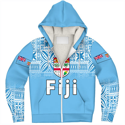 Fiji Sherpa Hoodie Coat Of Arms Pattern Traditional Style