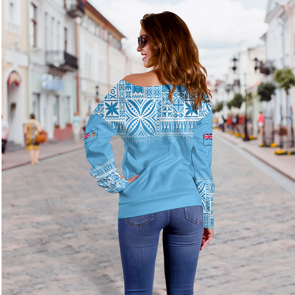 Fiji Off Shoulder Sweatshirt Coat Of Arms Pattern Traditional Style