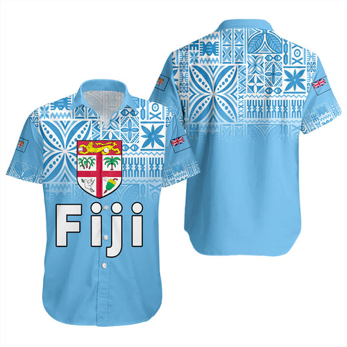 Fiji Short Sleeve Shirt Coat Of Arms Pattern Traditional Style