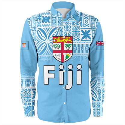 Fiji Long Sleeve Shirt Coat Of Arms Pattern Traditional Style