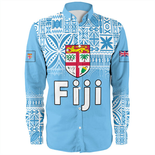 Fiji Long Sleeve Shirt Coat Of Arms Pattern Traditional Style