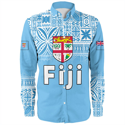Fiji Long Sleeve Shirt Coat Of Arms Pattern Traditional Style