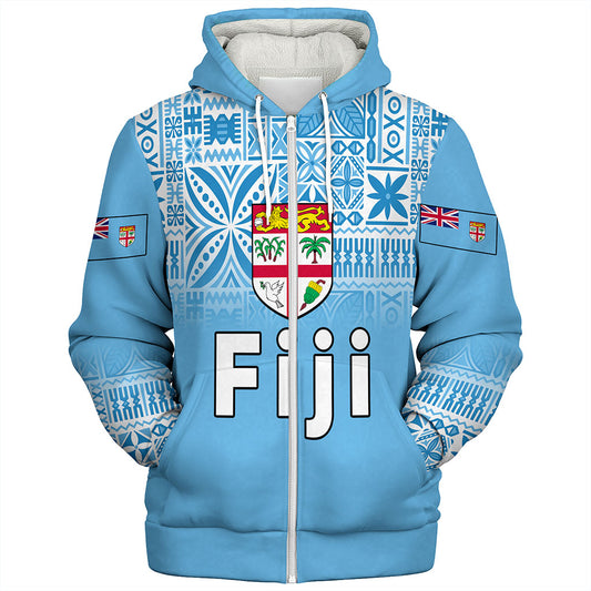 Fiji Sherpa Hoodie Coat Of Arms Pattern Traditional Style
