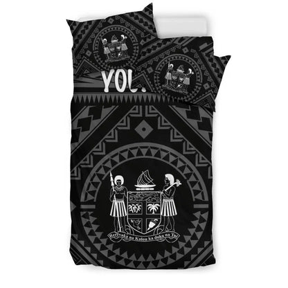 Fiji Personalised Bedding Set - Fiji Seal With Polynesian Tattoo Style ( Black)