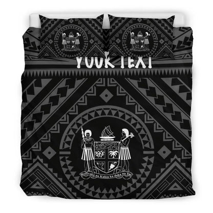 Fiji Personalised Bedding Set - Fiji Seal With Polynesian Tattoo Style ( Black)