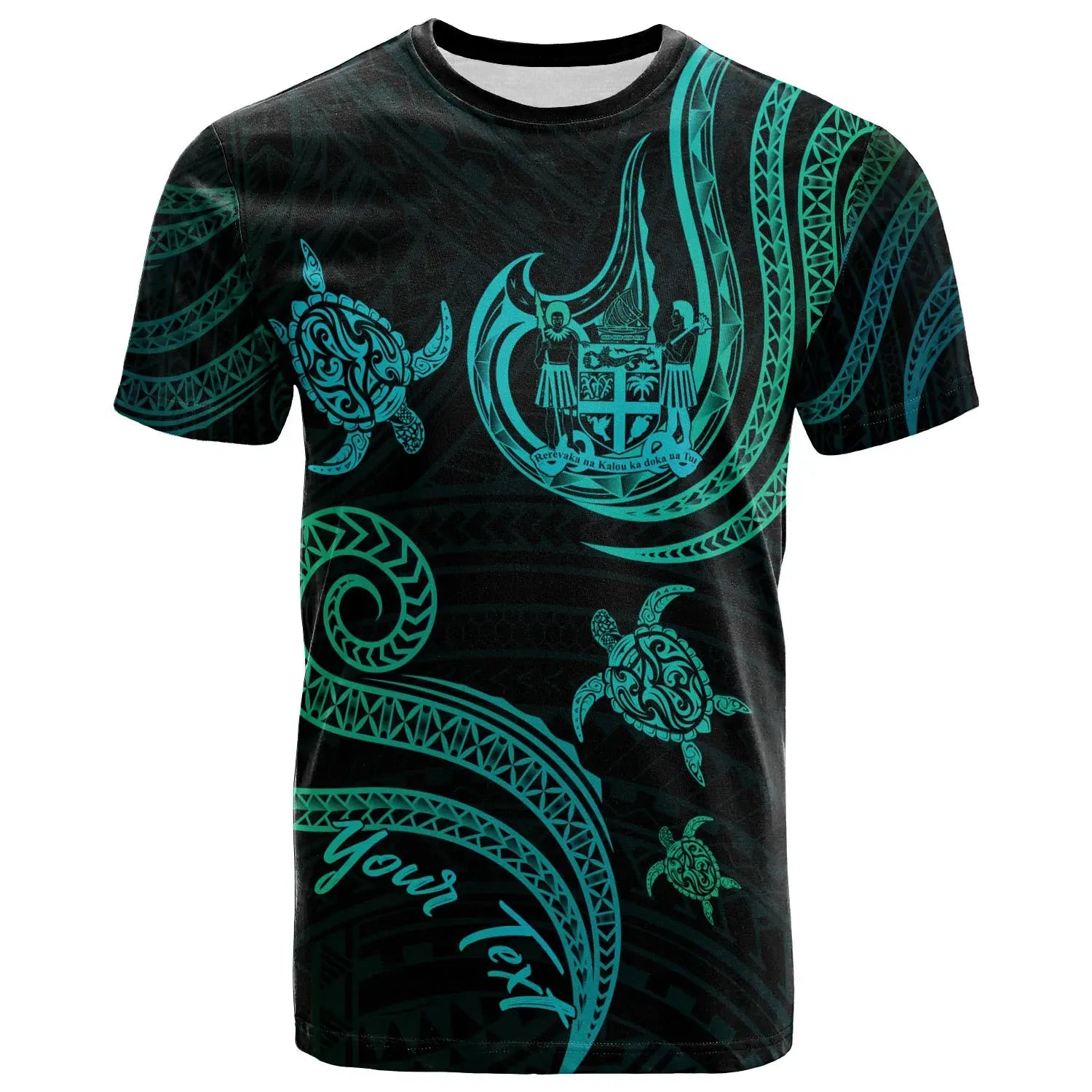 Fiji Personalised Custom T-Shirt - Polynesian Turtle With Pattern