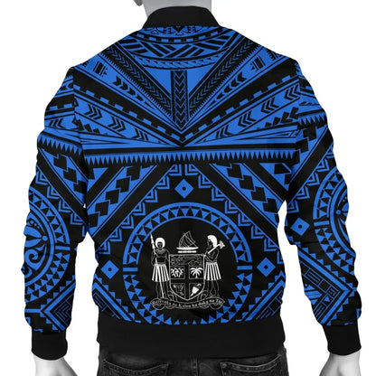 Fiji Personalised Bomber Jacket - Fiji Seal With Polynesian Tattoo Style (Blue)