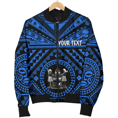 Fiji Personalised Bomber Jacket - Fiji Seal With Polynesian Tattoo Style (Blue)