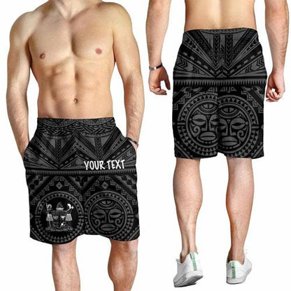 Fiji Personalised Men Short - Fiji Seal With Polynesian Tattoo Style ( Black)