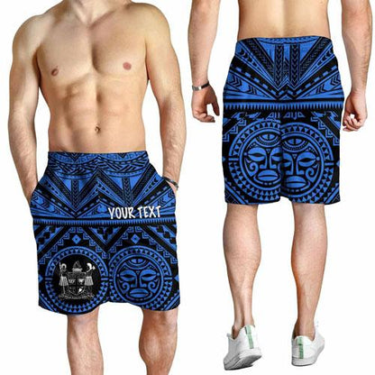 Fiji Personalised Men Short - Fiji Seal With Polynesian Tattoo Style ( Blue)