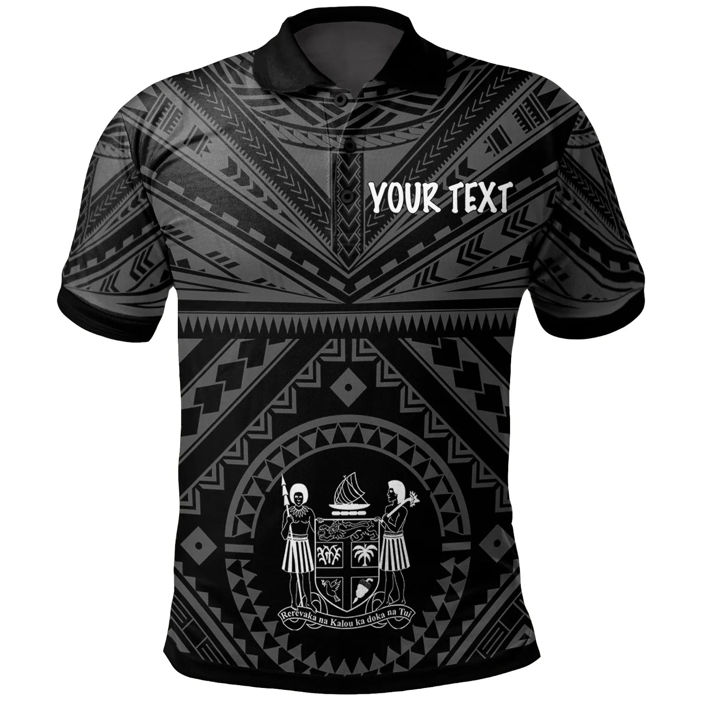 Fiji Personalised Polo - Fiji Seal With Polynesian Tattoo Style ( Black)