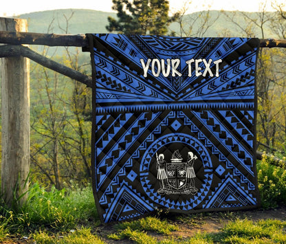 Fiji Personalised Premium Quilt - Fiji Seal With Polynesian Tattoo Style ( Blue)