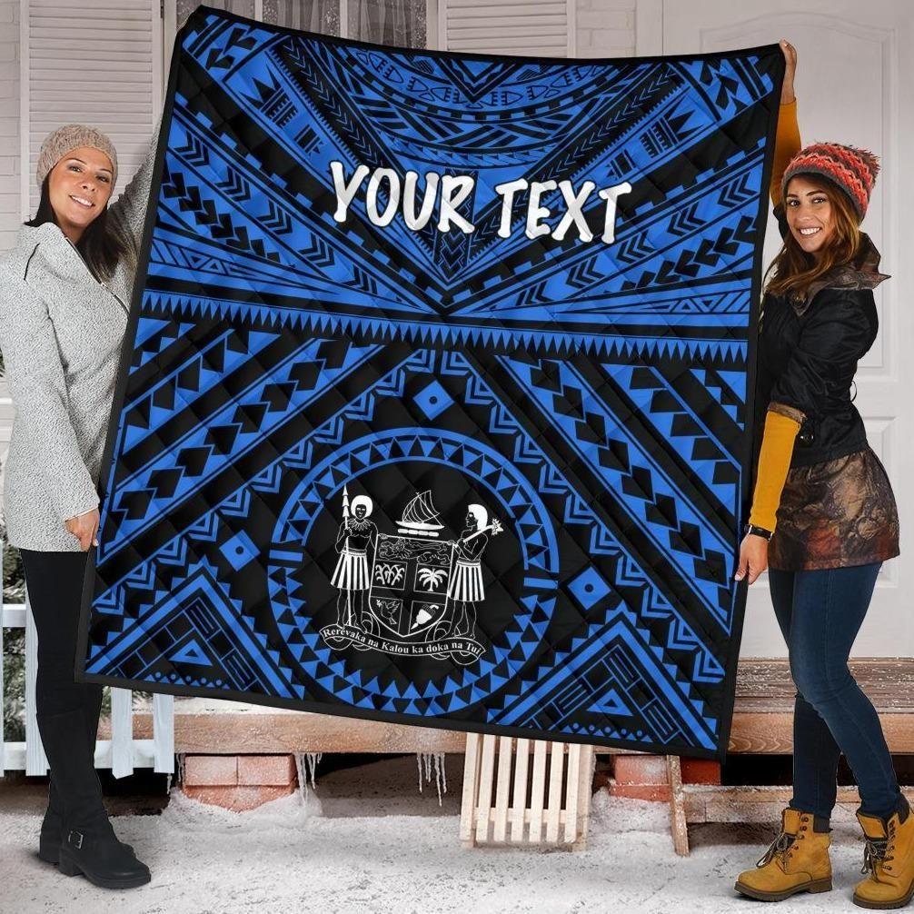 Fiji Personalised Premium Quilt - Fiji Seal With Polynesian Tattoo Style ( Blue)