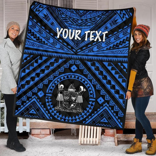 Fiji Personalised Premium Quilt - Fiji Seal With Polynesian Tattoo Style ( Blue)