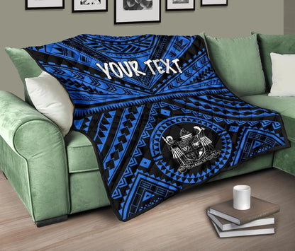 Fiji Personalised Premium Quilt - Fiji Seal With Polynesian Tattoo Style ( Blue)