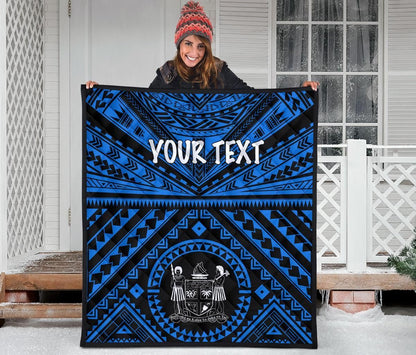 Fiji Personalised Premium Quilt - Fiji Seal With Polynesian Tattoo Style ( Blue)