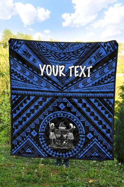 Fiji Personalised Premium Quilt - Fiji Seal With Polynesian Tattoo Style ( Blue)