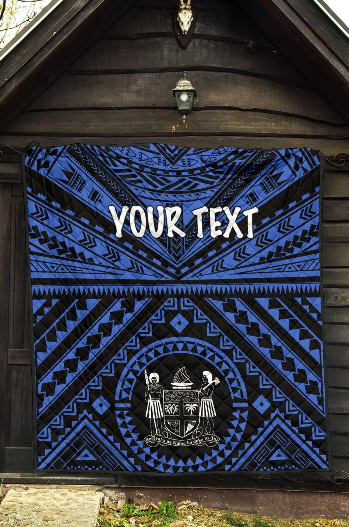 Fiji Personalised Premium Quilt - Fiji Seal With Polynesian Tattoo Style ( Blue)