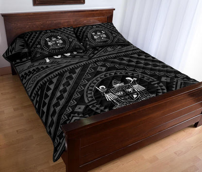 Fiji Personalised Quilt Bed Set - Fiji Seal With Polynesian Tattoo Style ( Black)