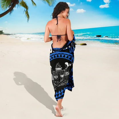 Fiji Personalised Sarong - Fiji Seal With Polynesian Tattoo Style ( Blue)