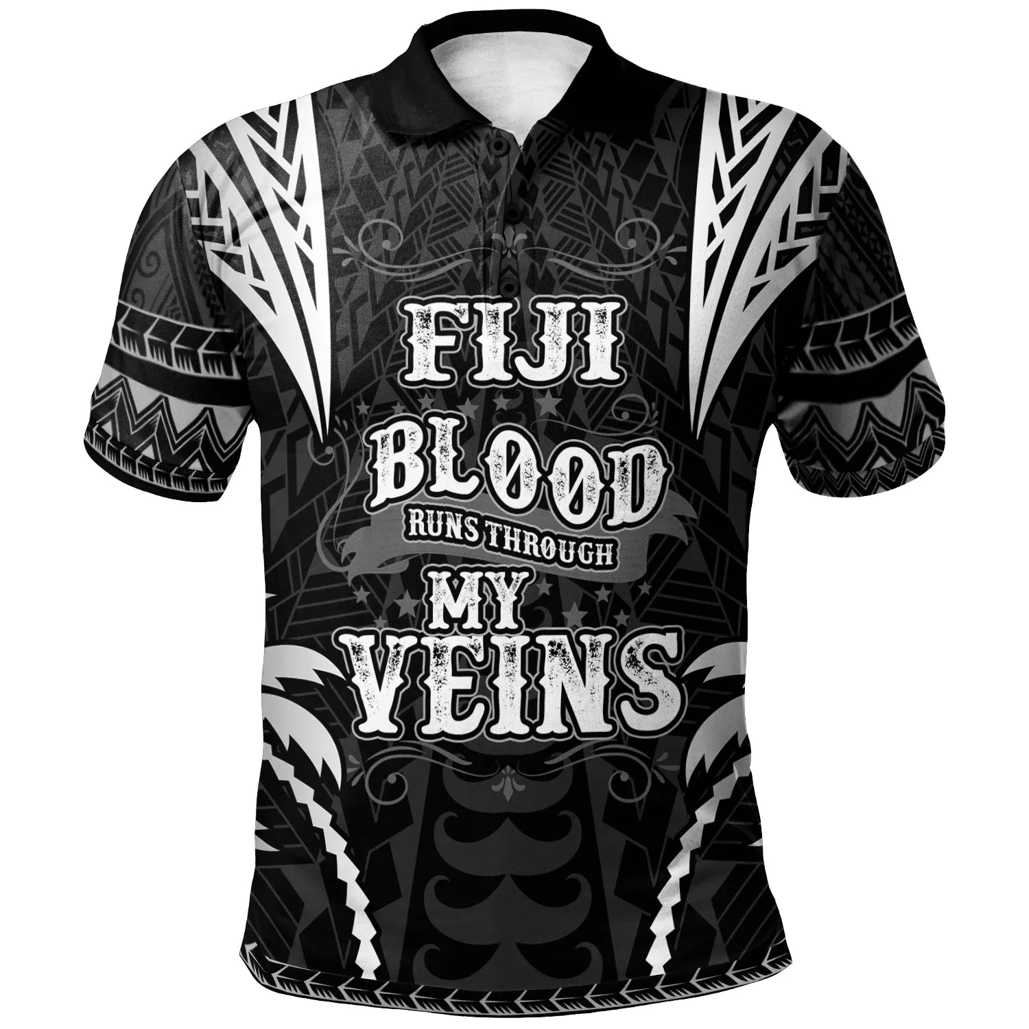 Fiji Polo Shirt - Blood Runs Through My Veins Style Black