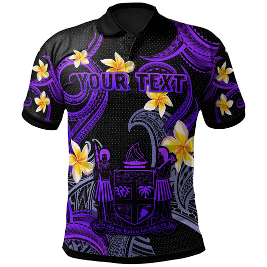 Fiji Polo Shirt - Custom Personalised Polynesian Waves with Plumeria Flowers (Purple)
