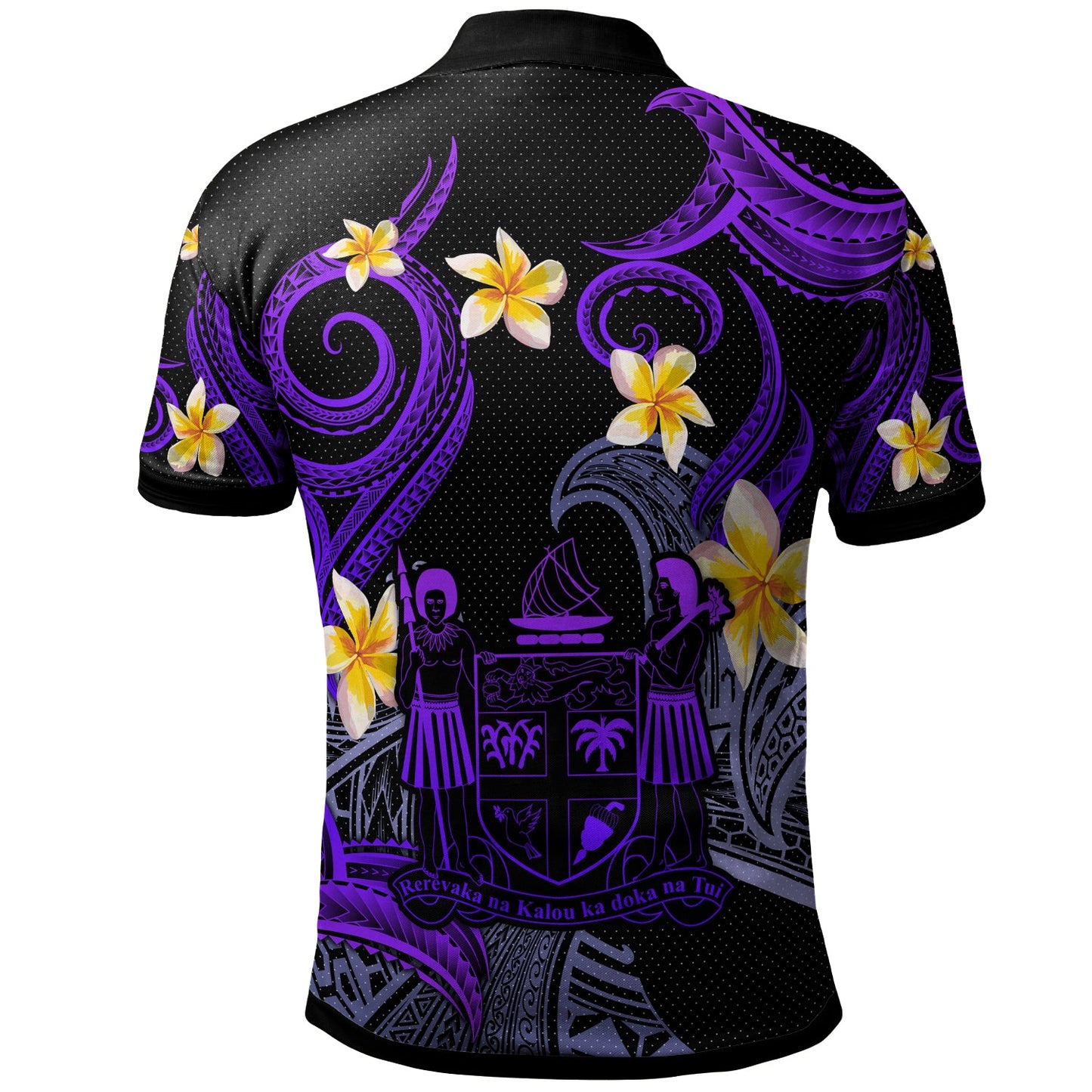 Fiji Polo Shirt - Custom Personalised Polynesian Waves with Plumeria Flowers (Purple)
