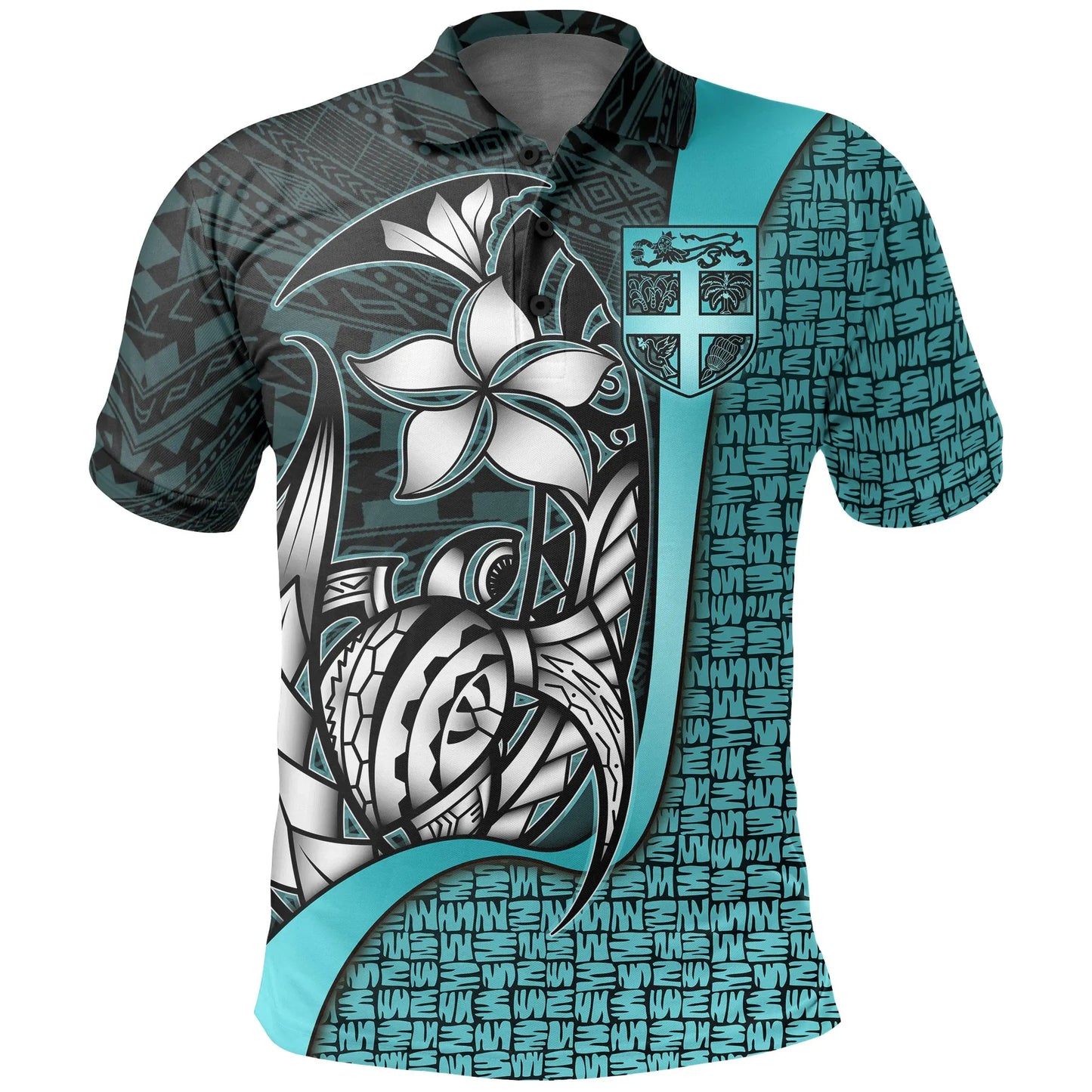 Fiji Polo Shirt Turquoise - Turtle with Hook