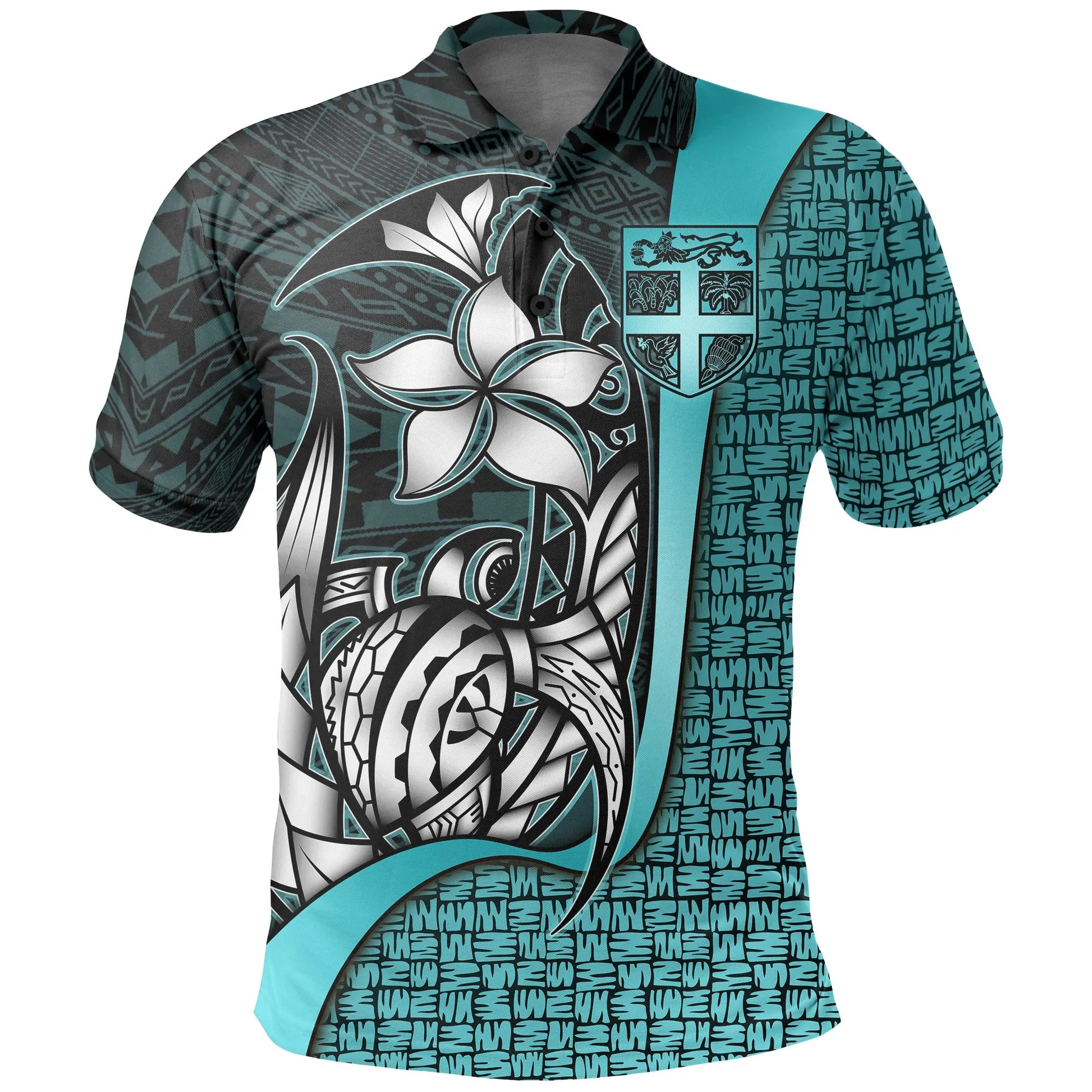 Fiji Polo Shirt Turquoise - Turtle with Hook