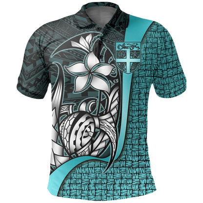 Fiji Polo Shirt Turquoise - Turtle with Hook