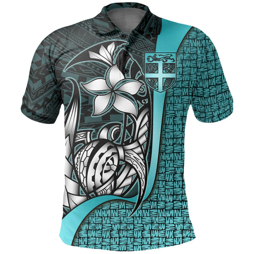 Fiji Polo Shirt Turquoise - Turtle with Hook