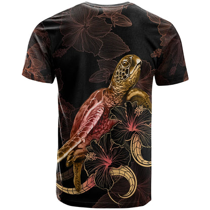 FIJI Polyneisan T-Shirt - Turtle With Blooming Hibiscus Gold