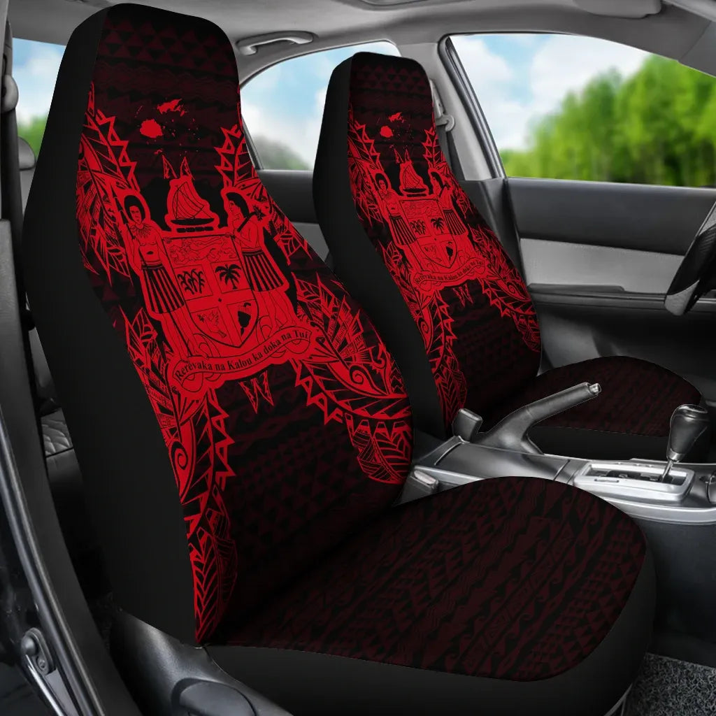 Fiji Car Seat Cover - Fiji Coat Of Arms Map Red