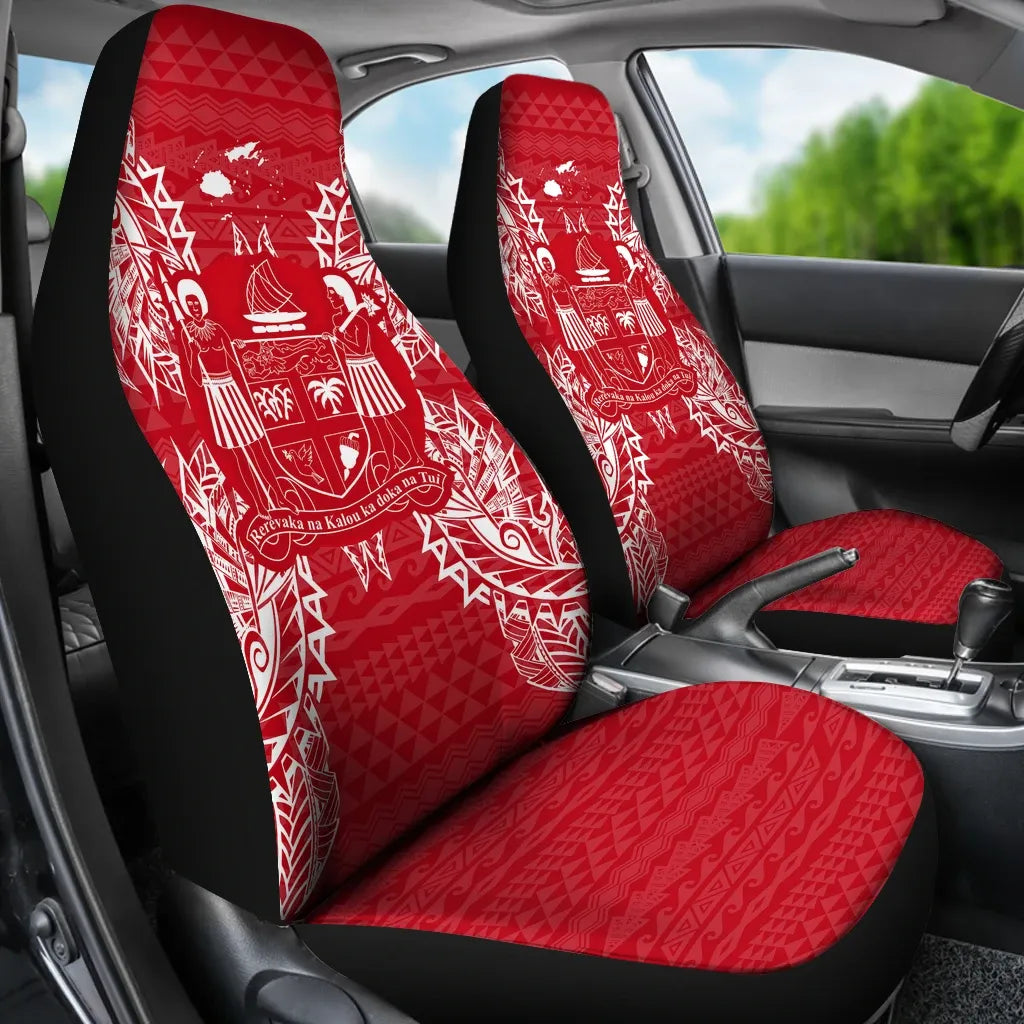 Fiji Car Seat Cover - Fiji Coat Of Arms Map Red White