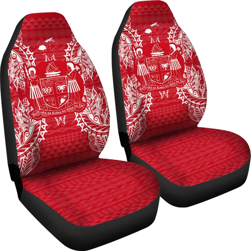 Fiji Car Seat Cover - Fiji Coat Of Arms Map Red White