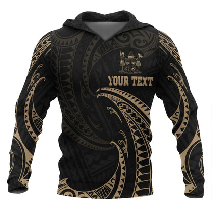 Fiji Polynesian ll Over Custom Personalised  Hoodie - Gold Tribal Wave
