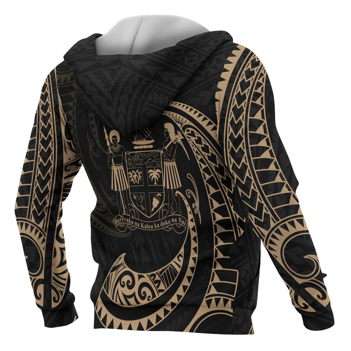 Fiji Polynesian ll Over Custom Personalised  Hoodie - Gold Tribal Wave