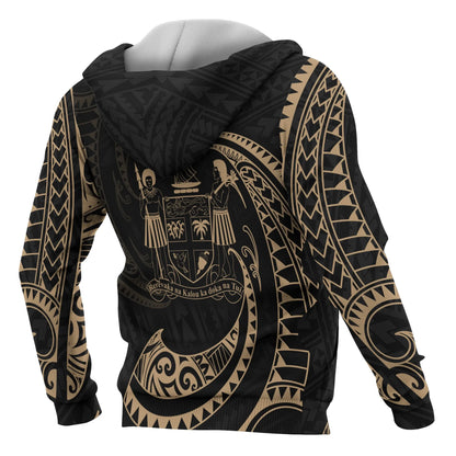 Fiji Polynesian ll Over Custom Personalised  Hoodie - Gold Tribal Wave