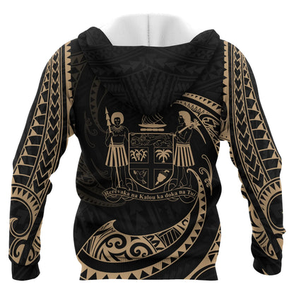 Fiji Polynesian ll Over Custom Personalised  Hoodie - Gold Tribal Wave