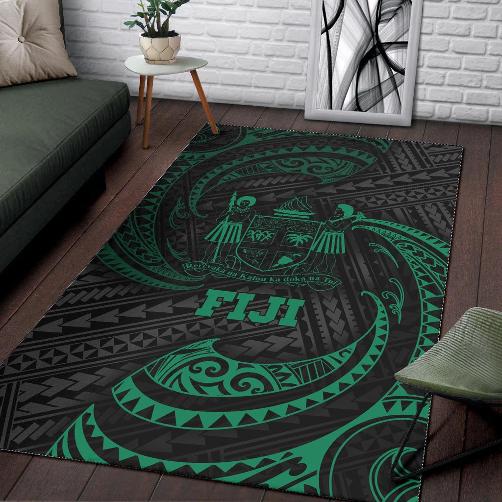 Fiji Polynesian Area Rug - Green Tribal Wave