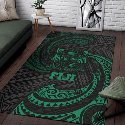 Fiji Polynesian Area Rug - Green Tribal Wave