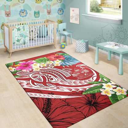 Fiji Polynesian Area Rug - Summer Plumeria (Red)