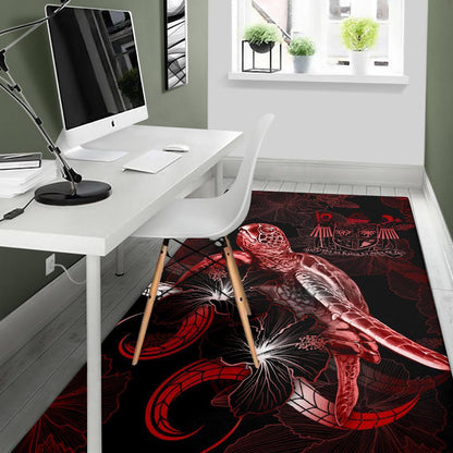 Fiji Polynesian Area Rugs - Turtle With Blooming Hibiscus Red