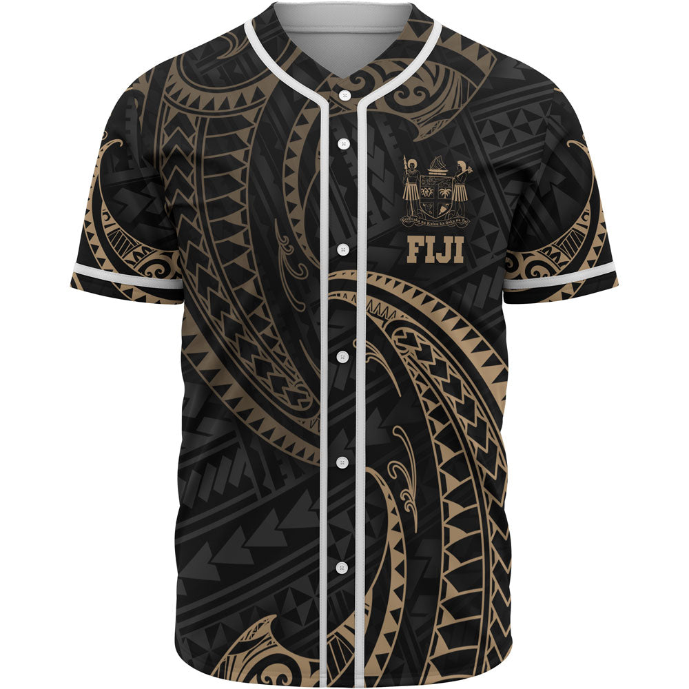 Fiji Polynesian Baseball Shirt - Gold Tribal Wave