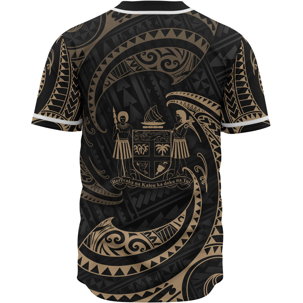 Fiji Polynesian Baseball Shirt - Gold Tribal Wave