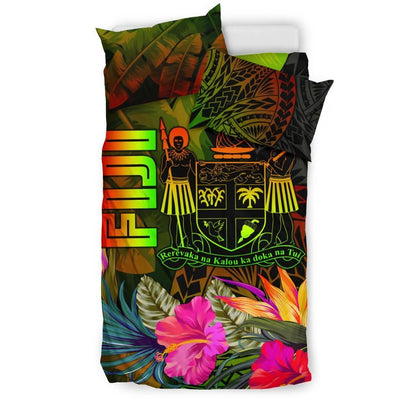 Fiji Polynesian Bedding Set - Hibiscus And Banana Leaves