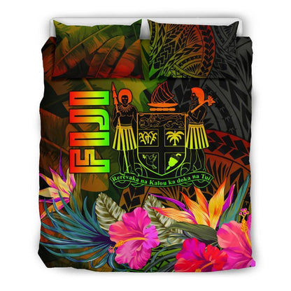 Fiji Polynesian Bedding Set - Hibiscus And Banana Leaves
